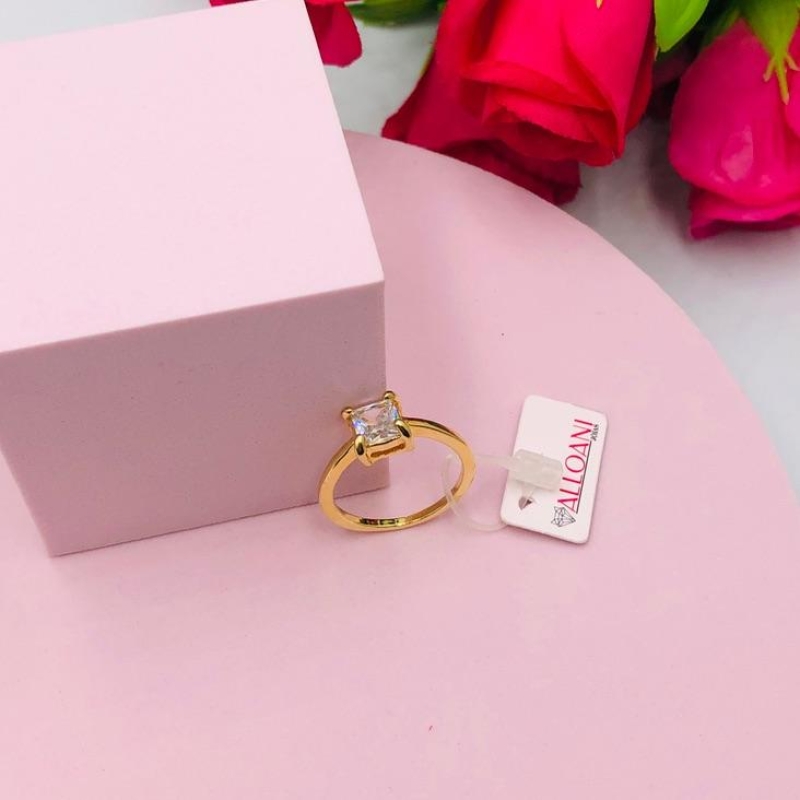 Anel Solitário Quadrado Pedra Branca