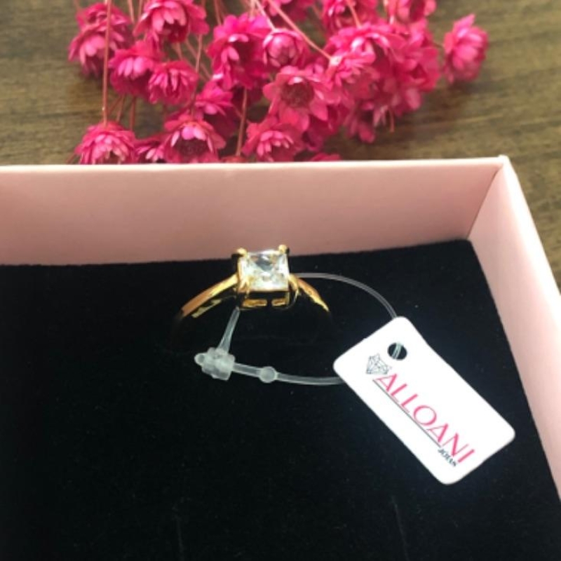 Anel Solitário  Quadrado Pedra Branca N 20