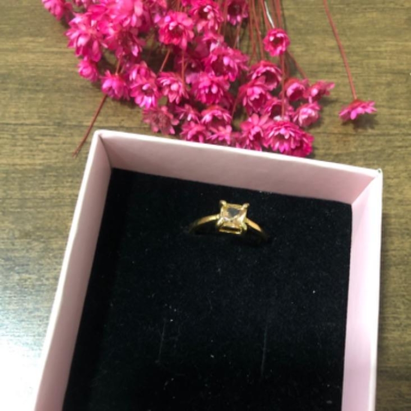 Anel Solitário Quadrado Pedra Salmão N 22