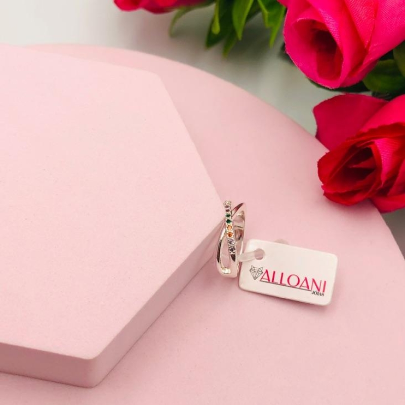 Anel Transpassado Cravejado Colorido