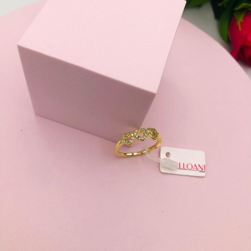 Anel três coração cravejado