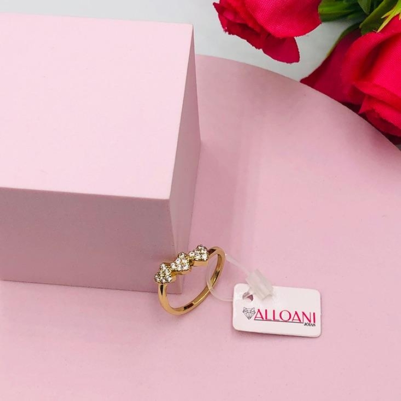 Anel Tres Corações Cravejado