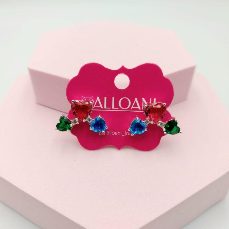 Brinco 3 Corações Coloridos