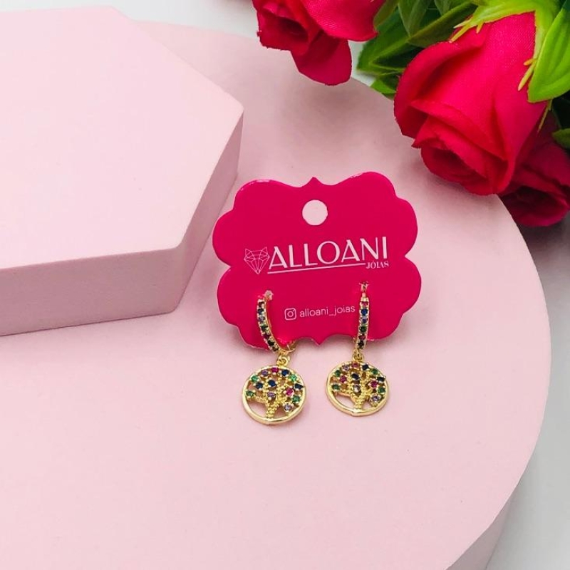 Brinco Argola Árvore da Vida Cravejado Zirconia