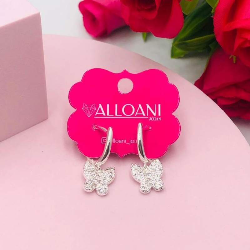 Brinco Argola Borboleta Cravejado