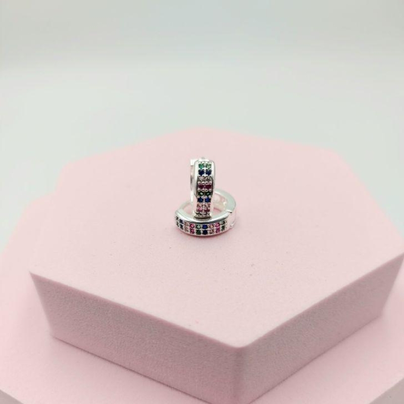 Brinco Argola de Click com Zirconias Coloridas