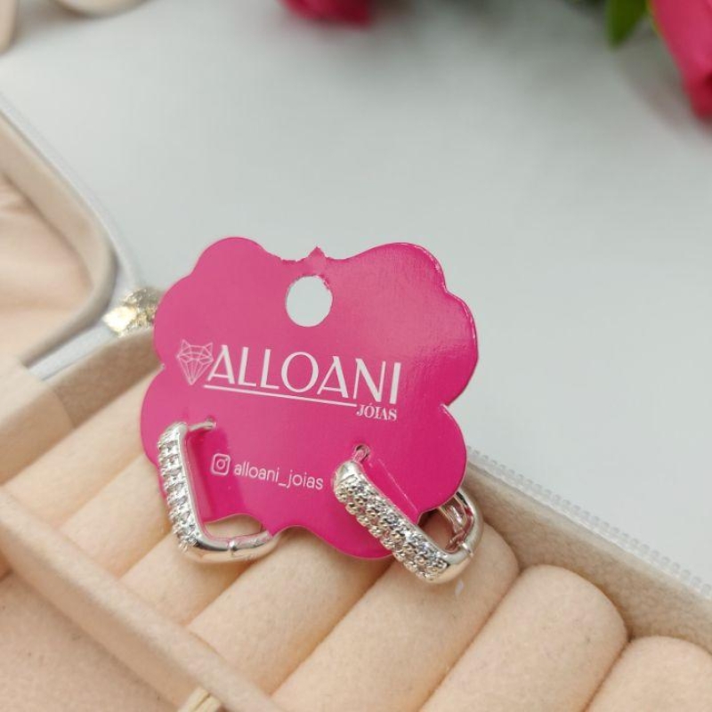 Brinco Argola Retângulo Cravejado M