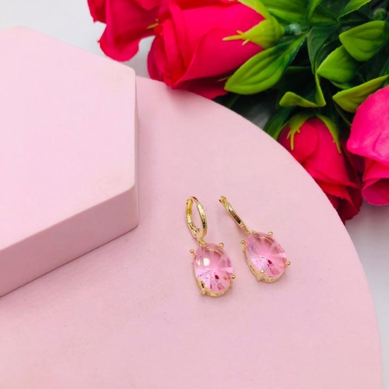 Brinco Argola Zirconia Rosa