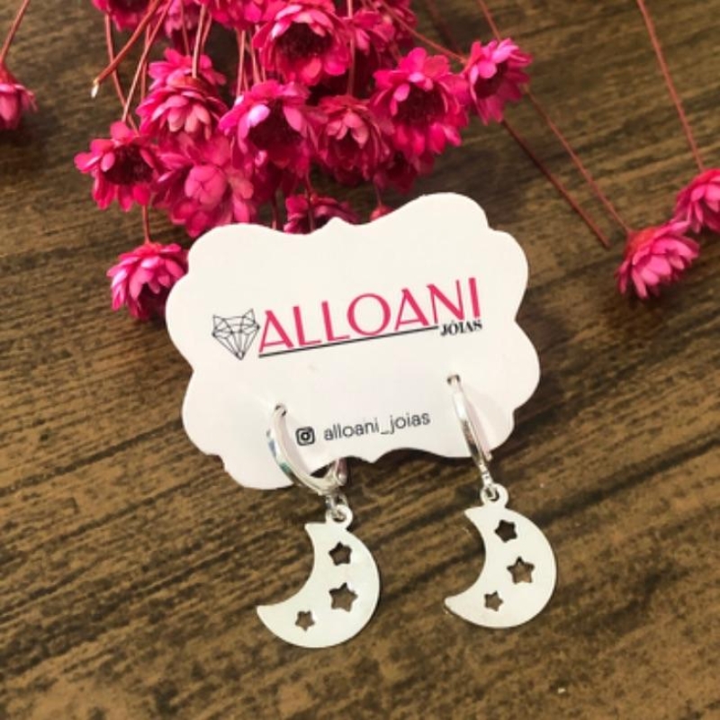 Brinco Argolinha Click Pingente Lua