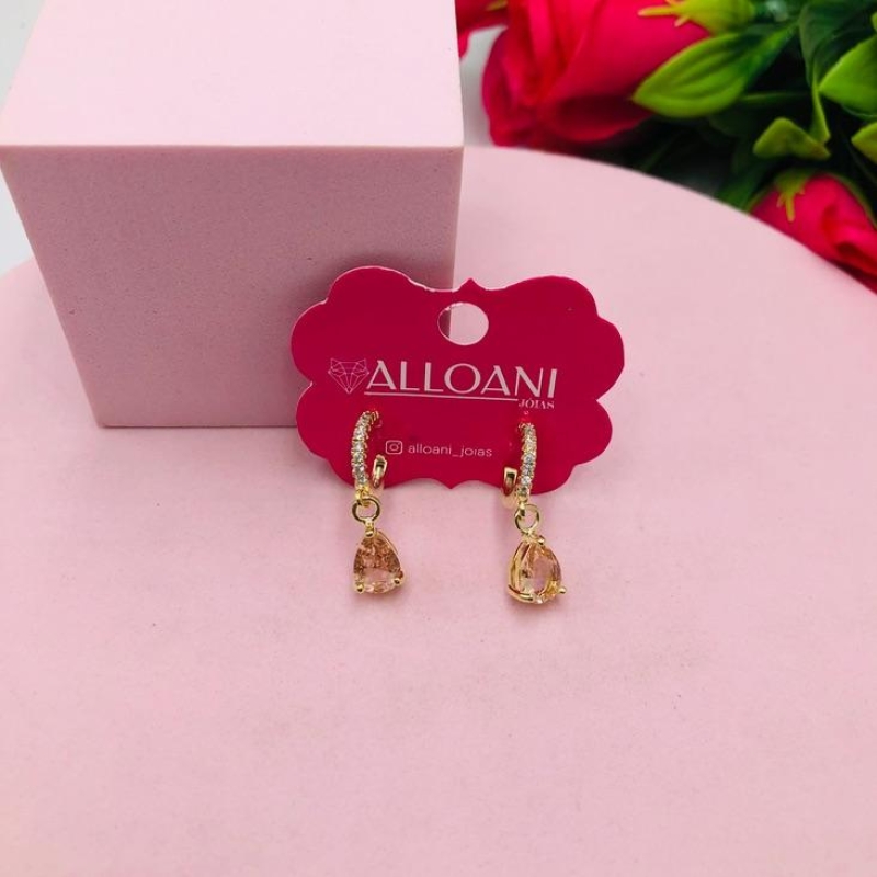 Brinco Argolinha Cravejada com Gota