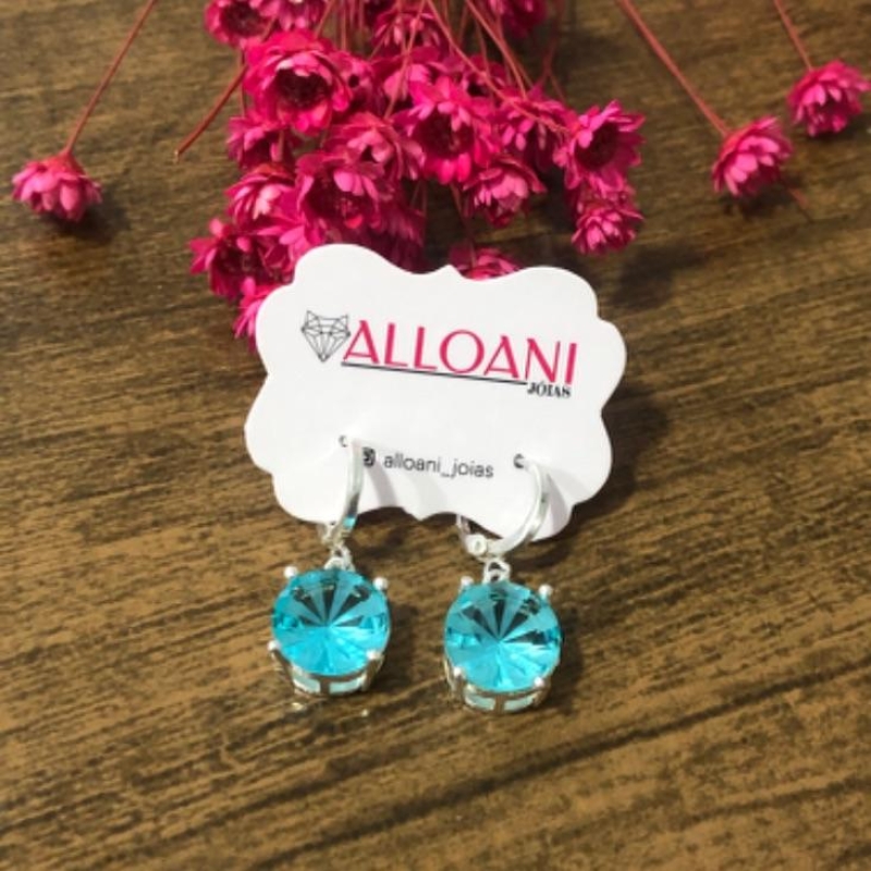 Brinco Argolinha de Click com Pedra Azul