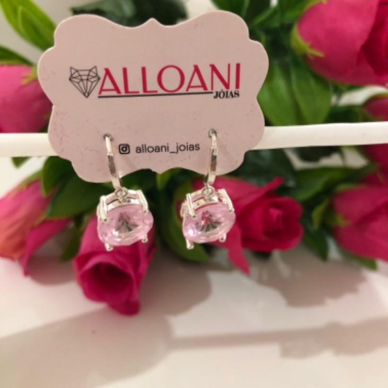 Brinco argolinha de click com Pingente redondo rosa