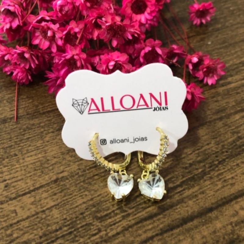 Brinco Argolinha de Click Cravejada com Coração