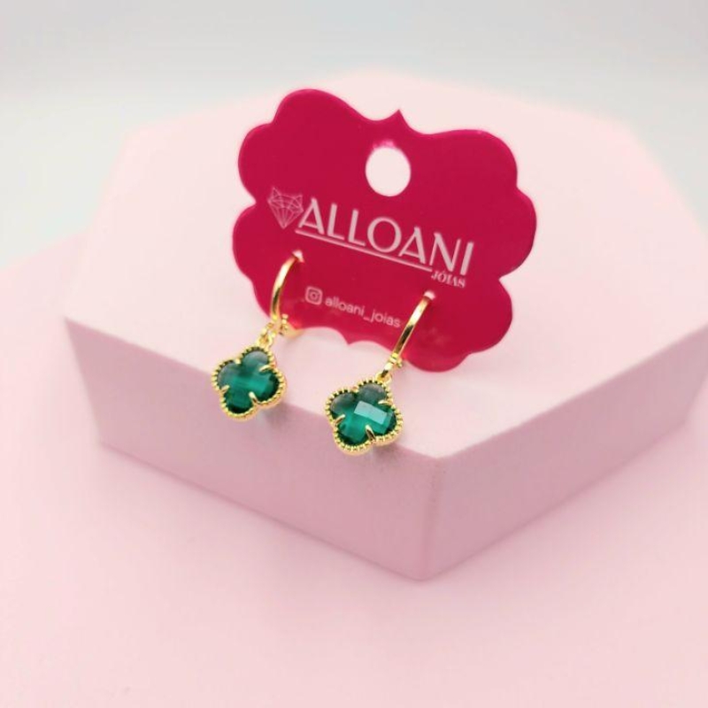 Brinco Argolinha de Click Trevo Verde