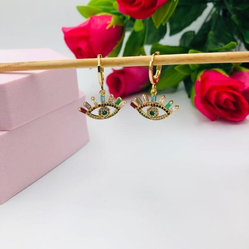 Brinco Argolinha Olho Grego Cravejado