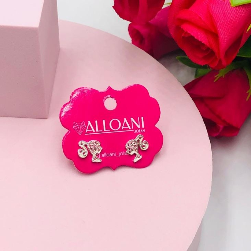 Brinco Barbie Cravejado Zircônias Rosa