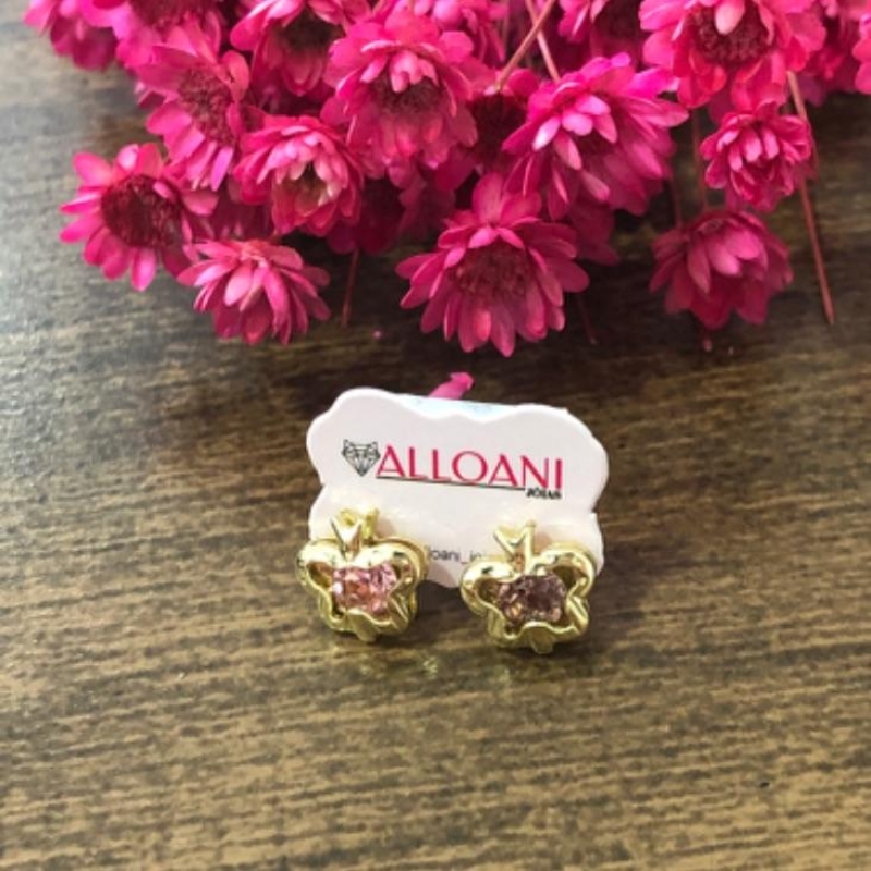 Brinco Borboleta com Pedra Rosa