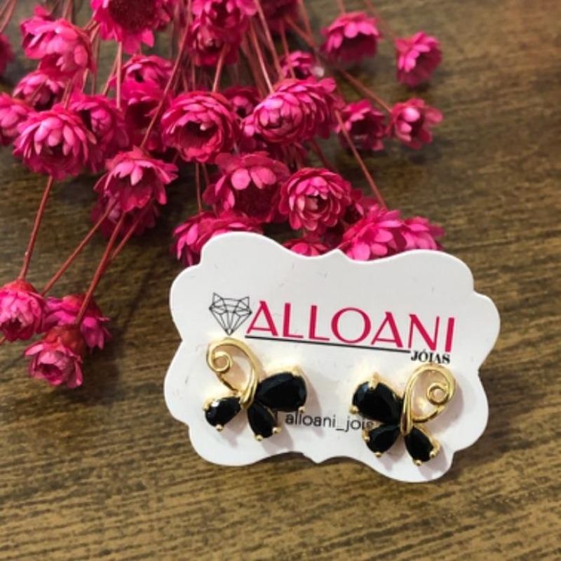 Brinco Borboleta com Pedras Pretas