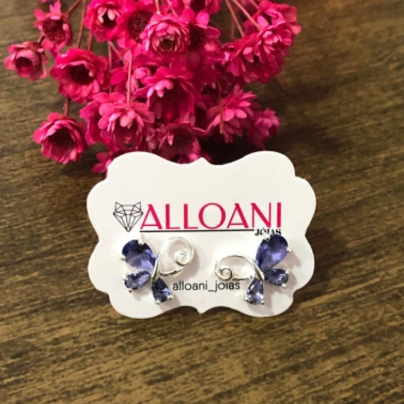 Brinco Borboleta com Pedras Roxa