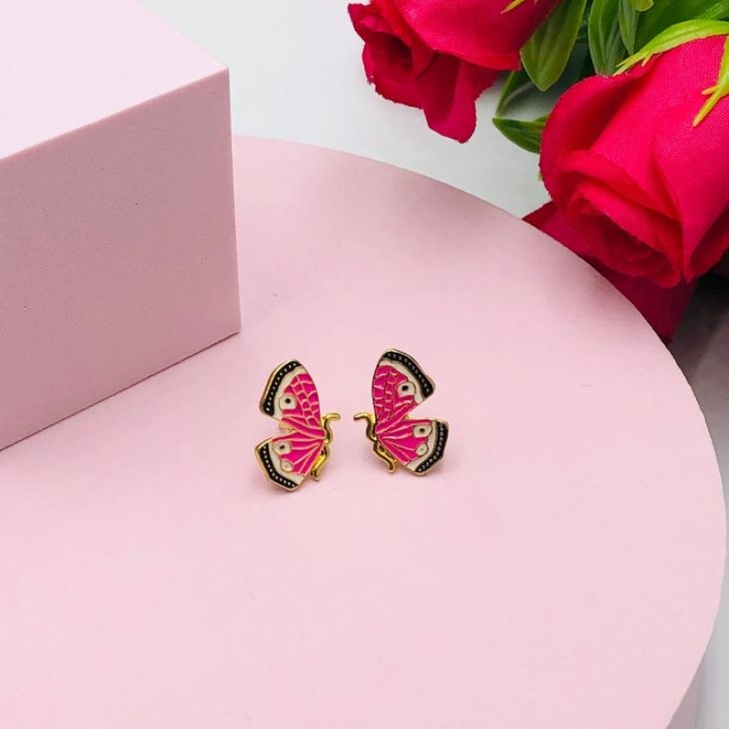 Brinco Borboleta Resinada Rosa