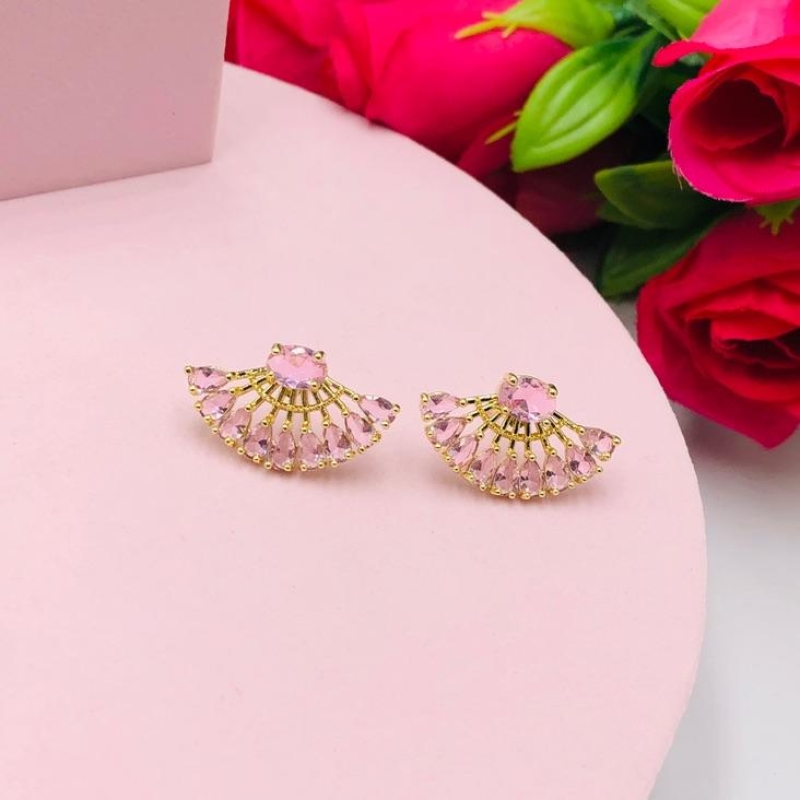 Brinco Com Pedras Rosa