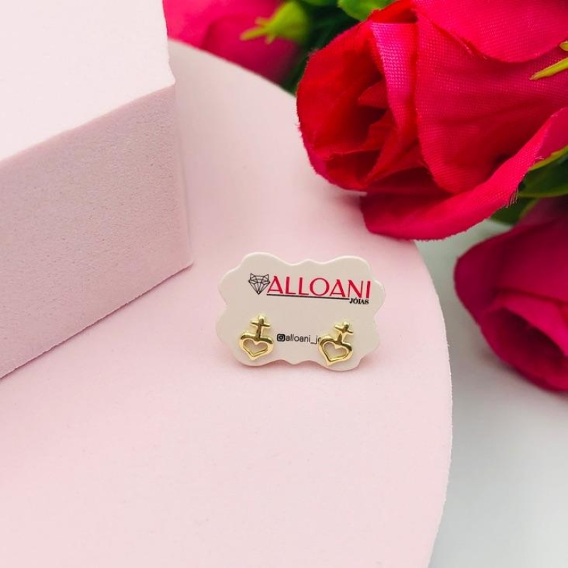 Brinco Coração com Cruz