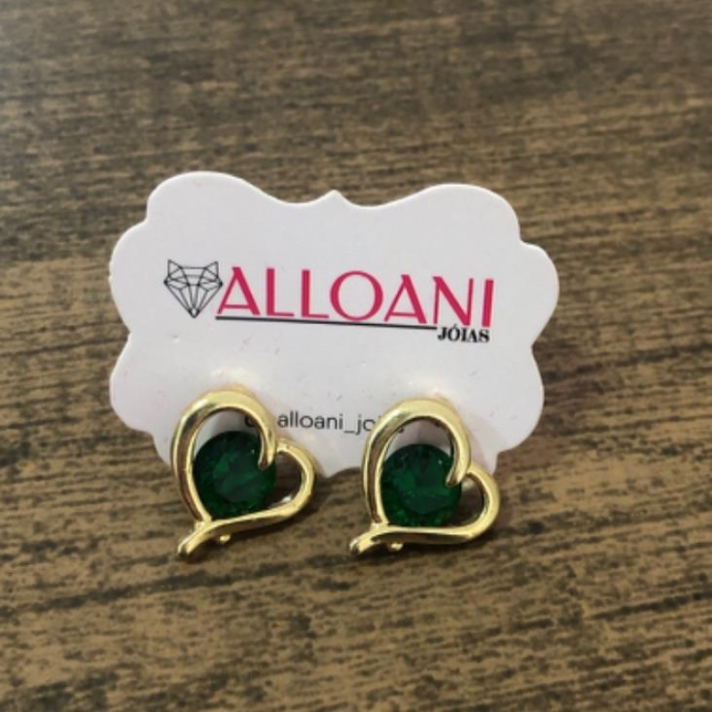 Brinco Coração Pedra Verde