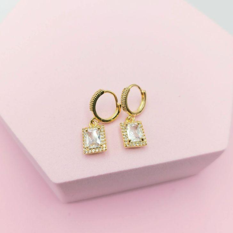 Brinco de Argola Retângulo Cravejado