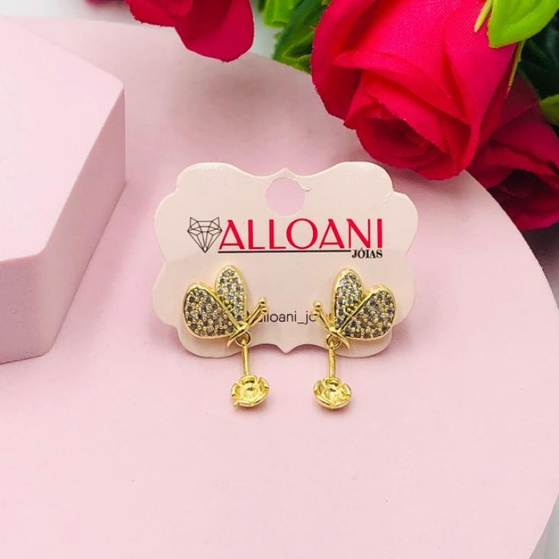 Brinco de Borboleta Cravejado