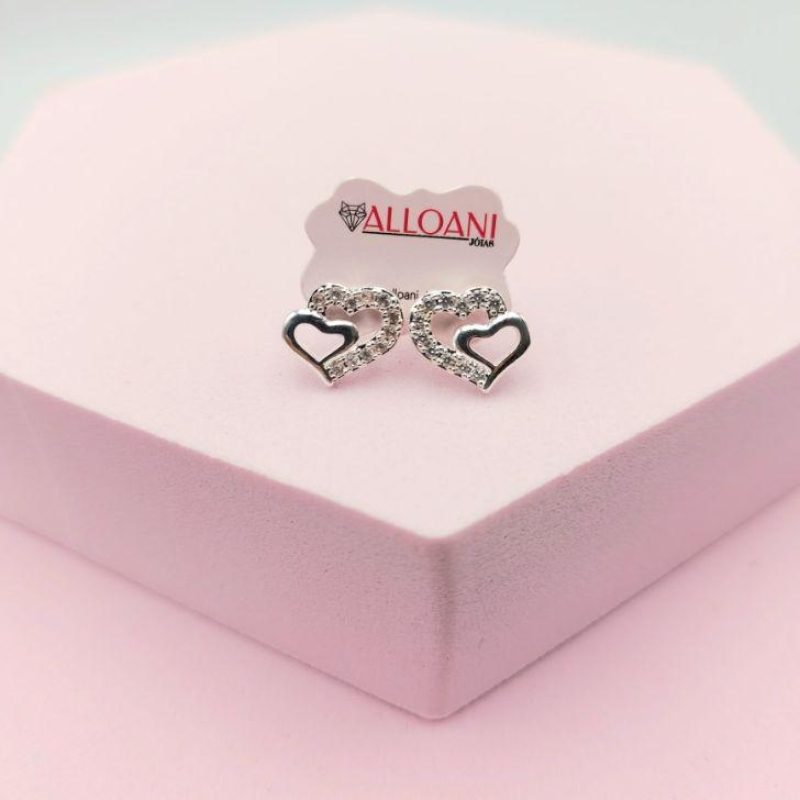 Brinco de Coração Duplo Cravejado