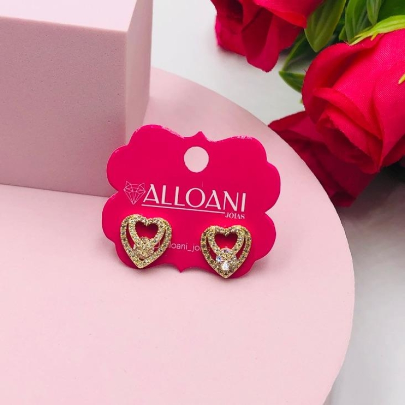 Brinco Dois Corações Cravejado