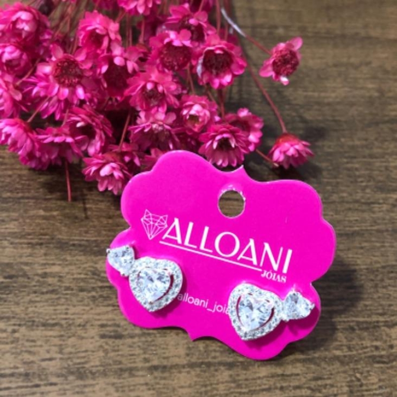 Brinco Dois Corações Cravejado