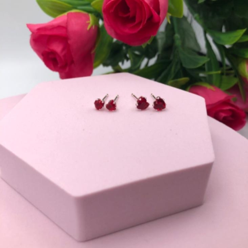 Brinco Duo Coração Zirconia Vermelha