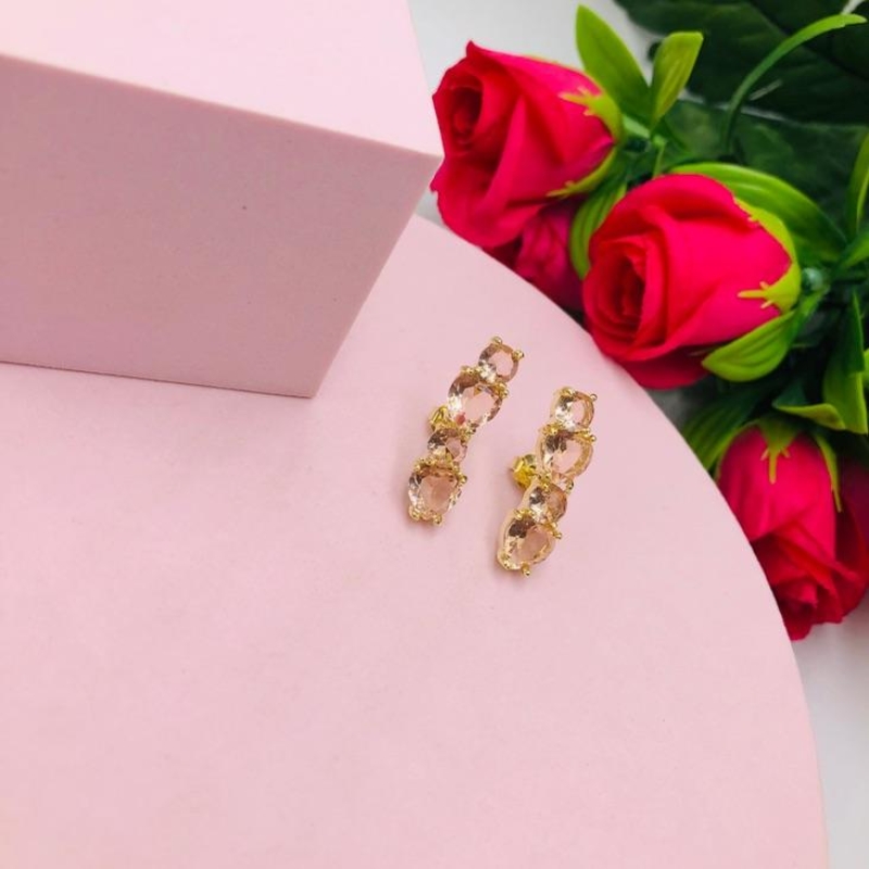 Brinco Ear Cuff com Pedras Salmão