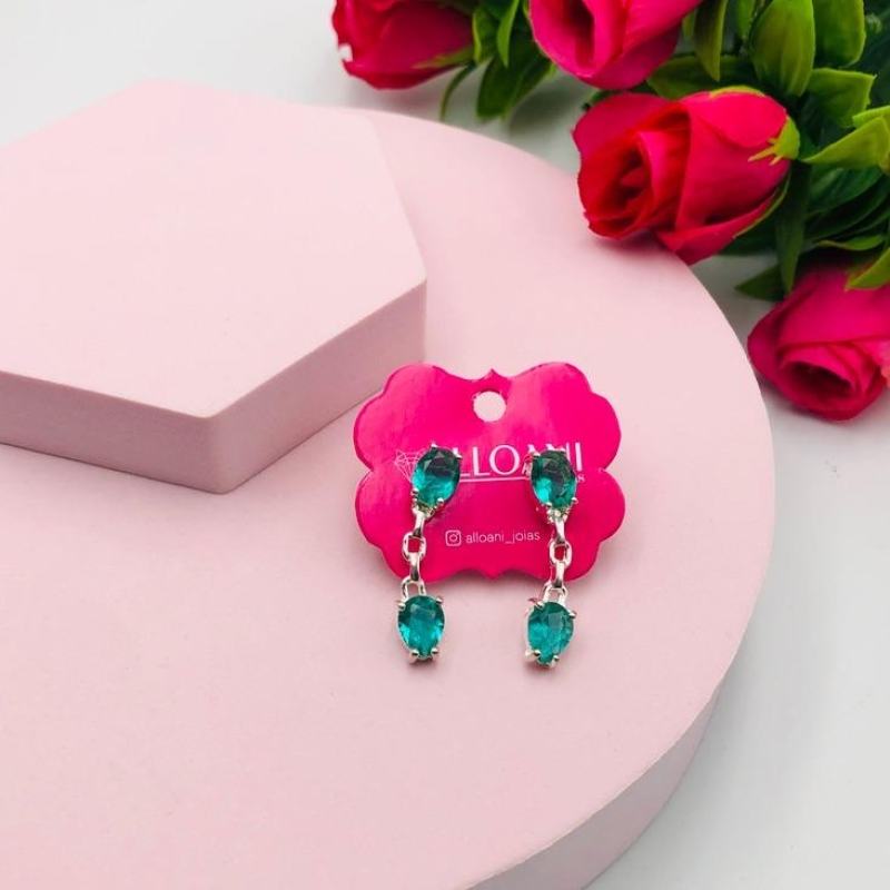 Brinco Ear Cuff com Pedras Verdes