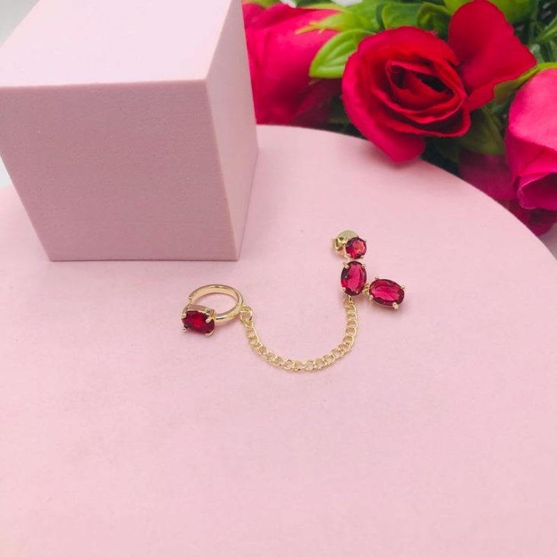 Brinco Ear Cuff Pedras Vermelho