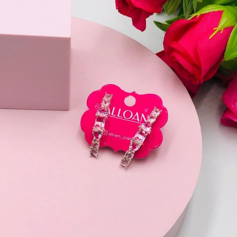 Brinco Ear Hoot Pedras Rosa