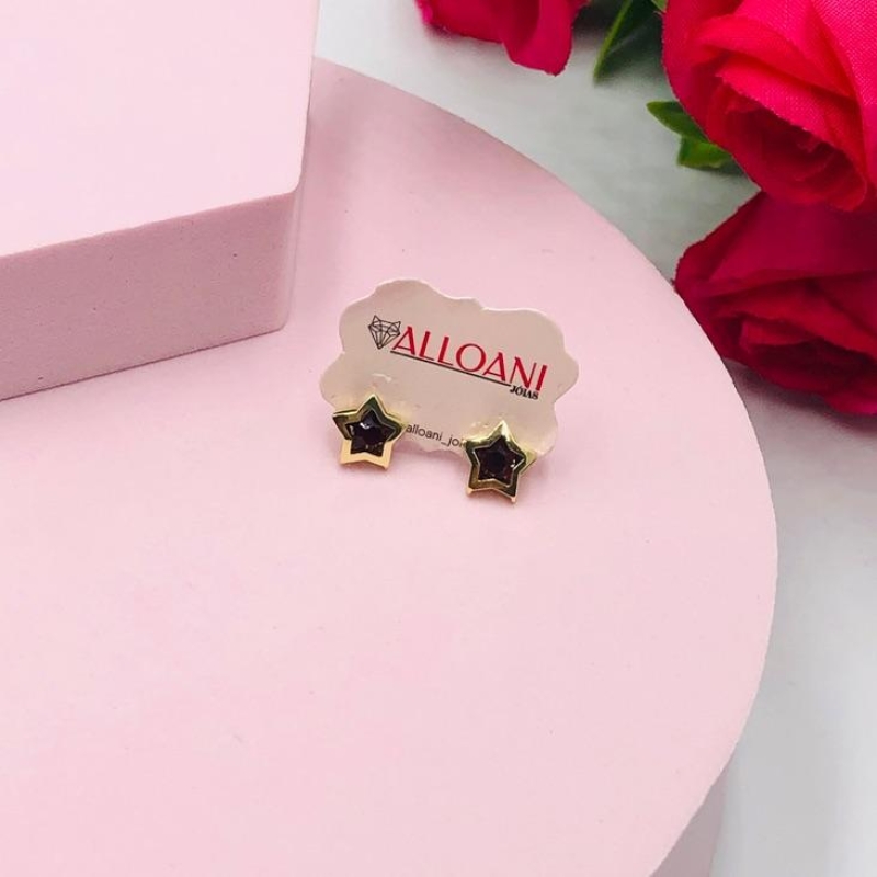 Brinco Estrela com Pedra Vermelha