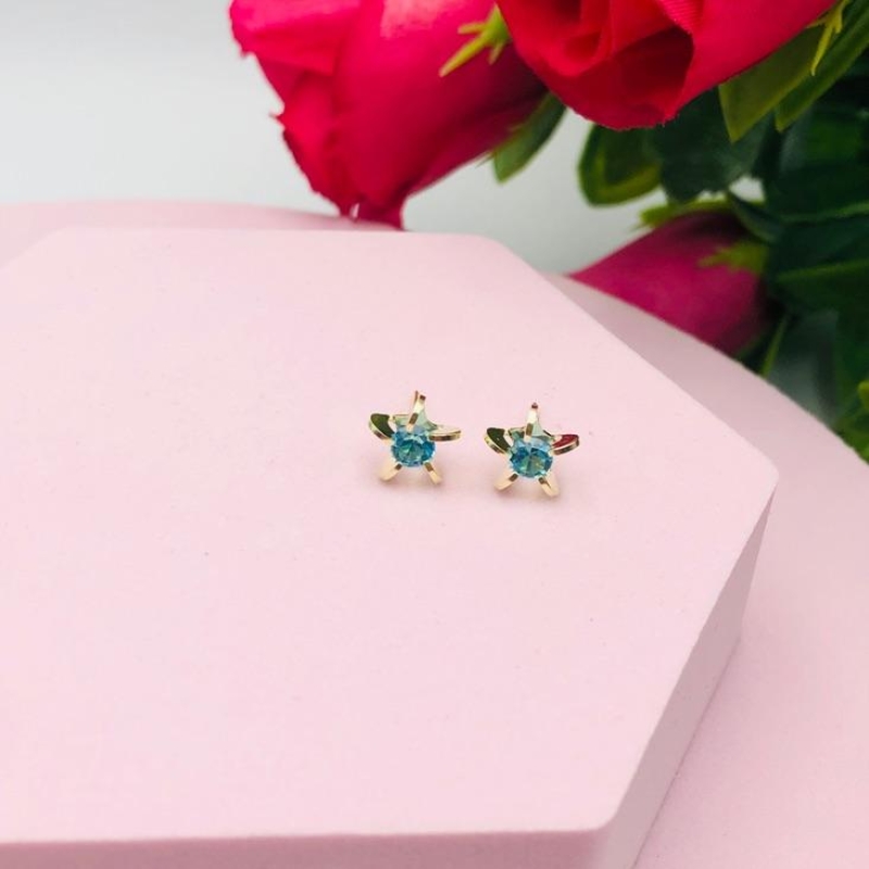 Brinco Estrela com Zirconia Azul