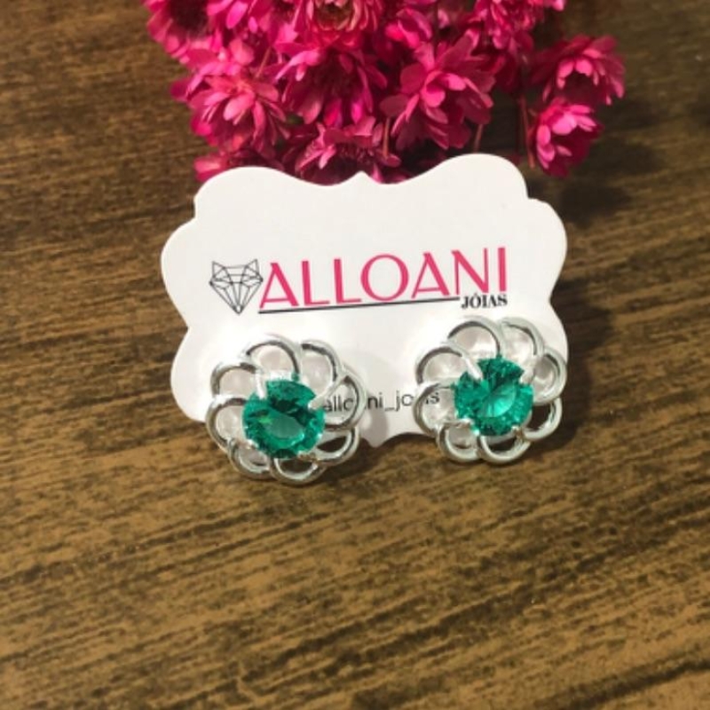 Brinco Flor com Pedra Verde