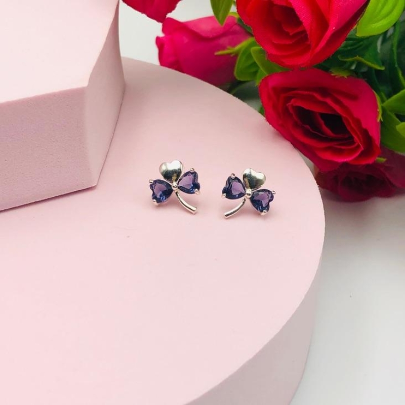 Brinco Flor com Pedras Roxas