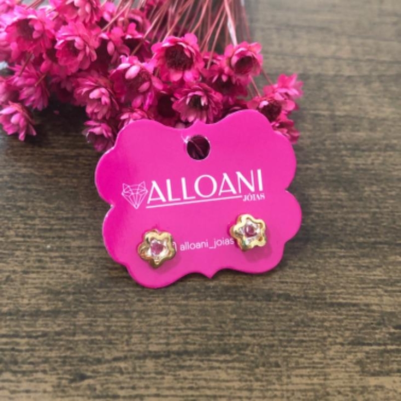 Brinco Flor com Zirconia Branca