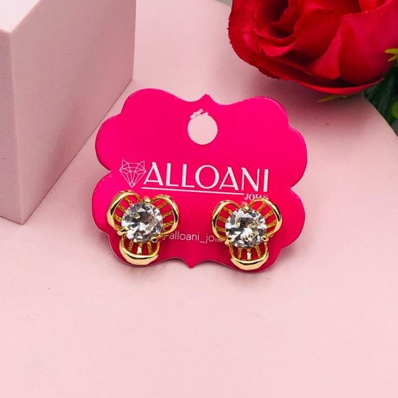 Brinco Flor com Zirconia Branca