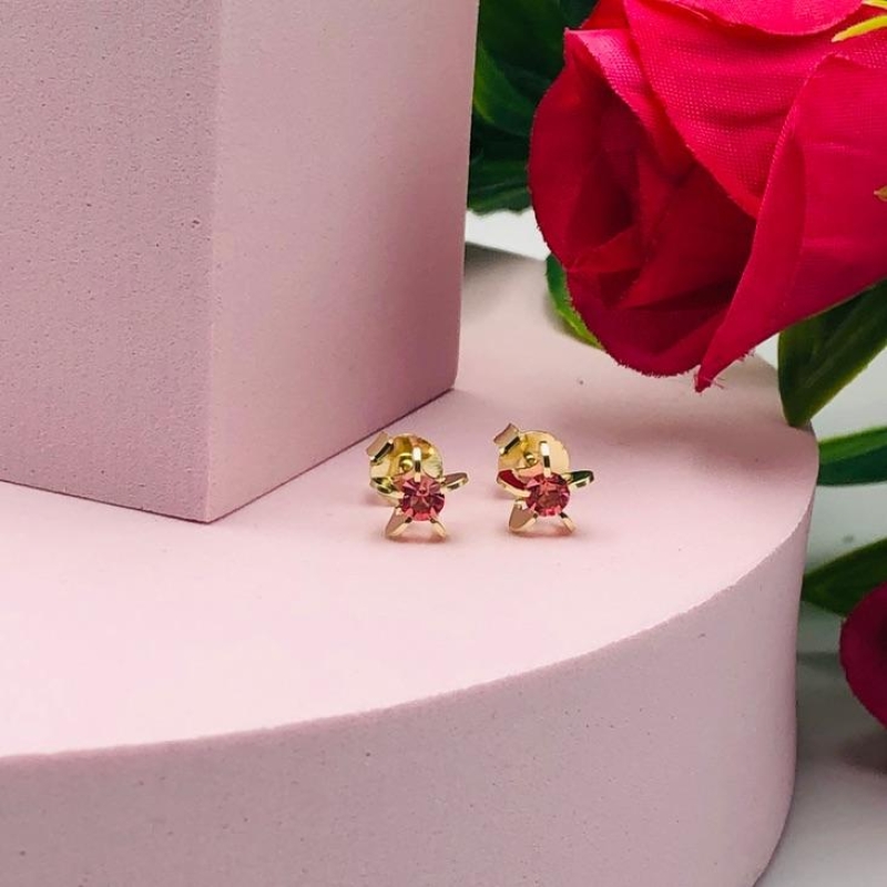 Brinco Flor com Zirconia Rosa