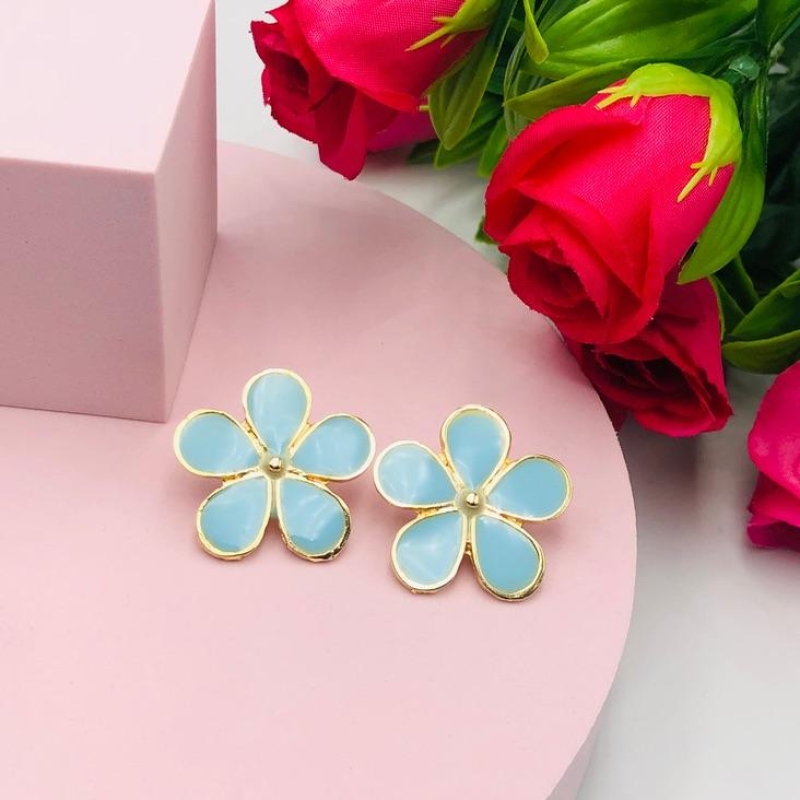 Brinco Flor Resinada Azul