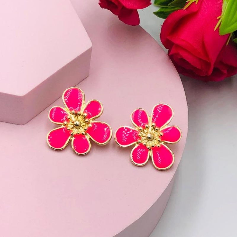 Brinco Flor Resinado Rosa