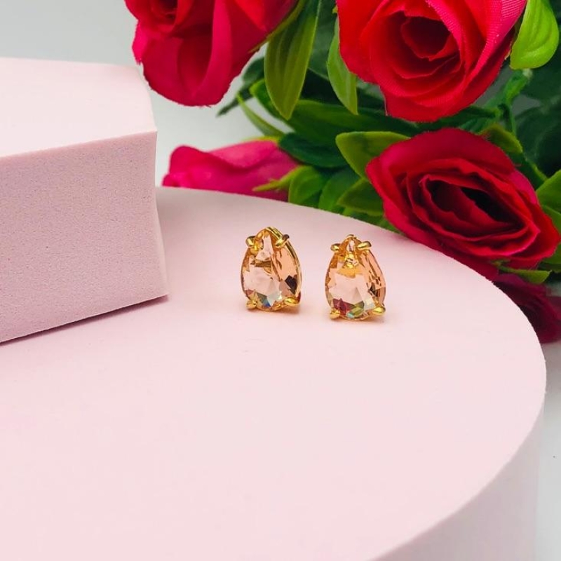 Brinco Gota com Pedra Salmão