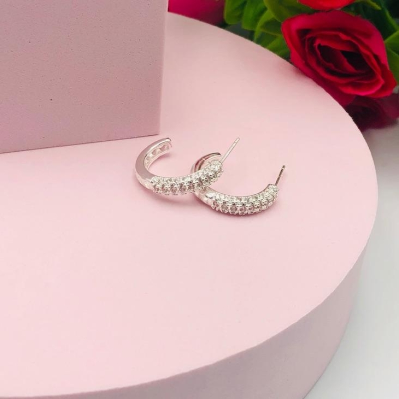 Brinco Meia Argola Cravejada Redonda