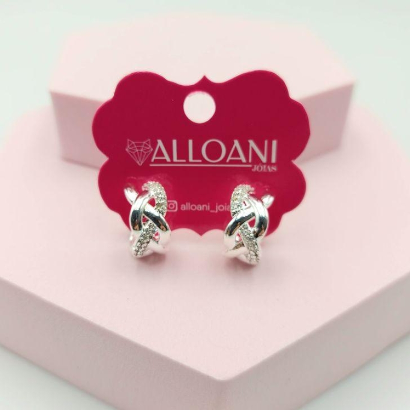 Brinco Meia Argola Entrelaçada Cravejada