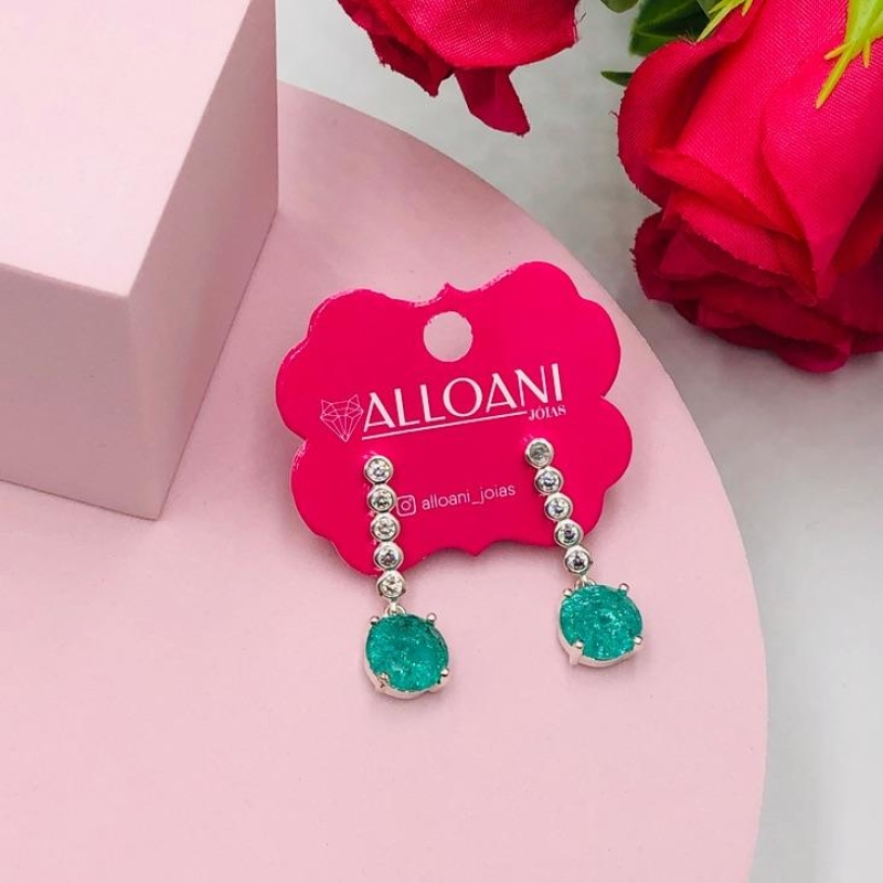 Brinco Pendurado com Pedra Verde